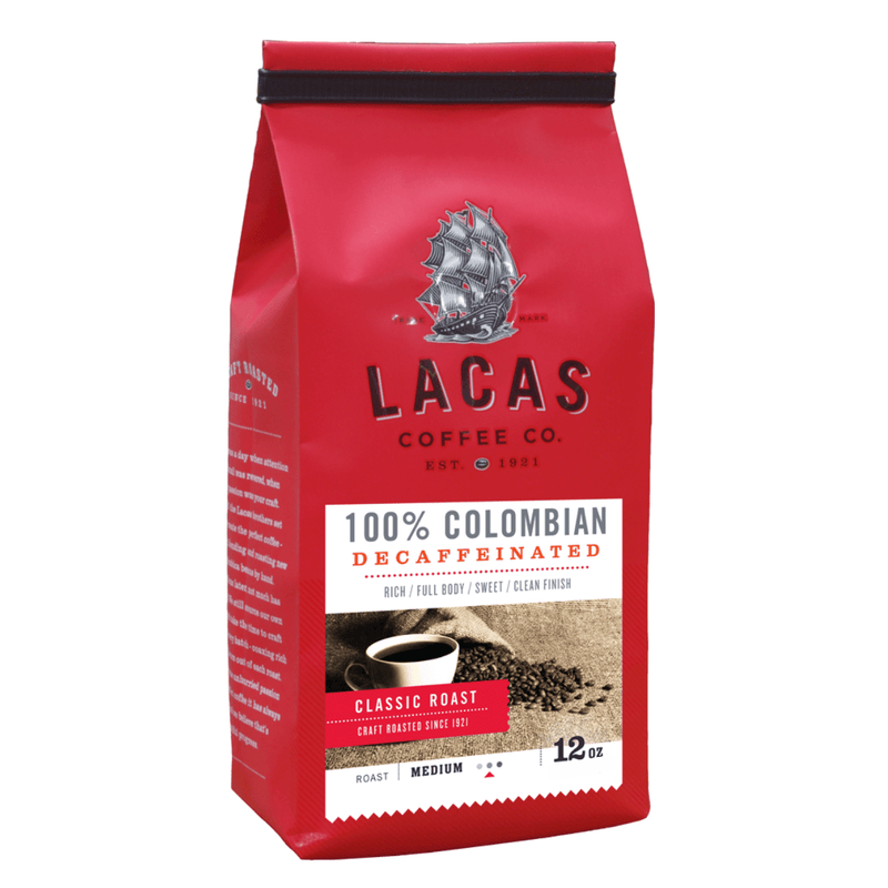 Lacas Coffee 100% Colombian Decaf Coffee Beans 12oz Bag