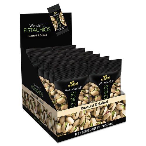 Paramount Farms Wonderful Pistachios, Roasted & Salted, 1 oz Pack, 12/Box