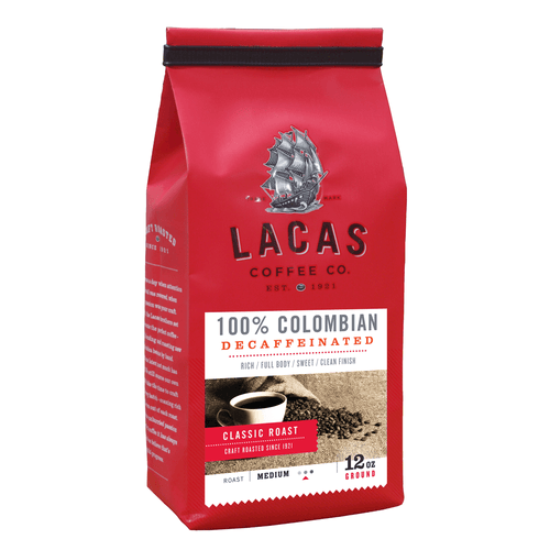 Lacas Coffee 100% Colombian Decaf Ground 12oz Bag