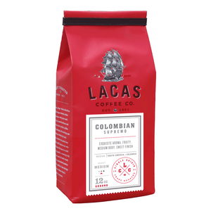 Lacas Coffee Colombian Supremo Ground Coffee 12oz Bag