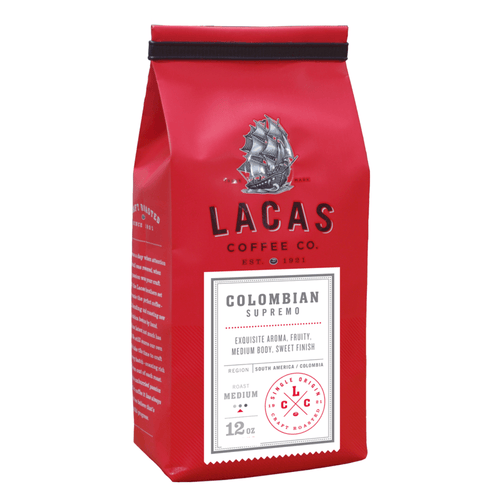 Lacas Coffee Colombian Supremo Coffee Beans 12oz Bag
