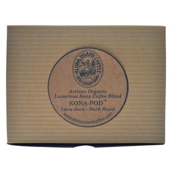 Aloha Island Lava Java Kona Dark Roast Coffee Pods 36ct Box Back