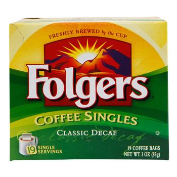 Folgers Coffee Singles Decaffeinated 19ct Box 3.0oz Bags