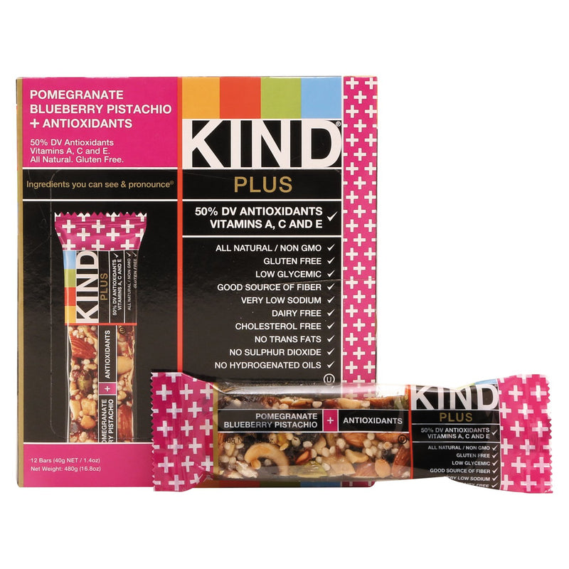 KIND Plus Nutrition Boost Bar Pomegranate Blueberry Pistachio with Antioxidants 12ct