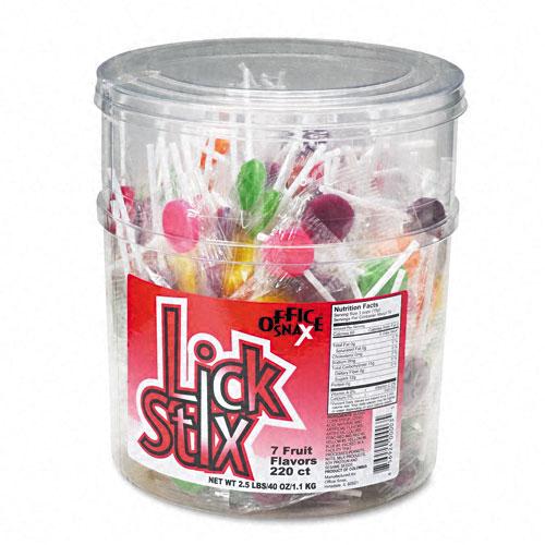 Office Snax Lick Stix Suckers 7 Assorted Flavors 220ct Canister